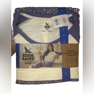 🎅🏽Eddie Bauer Women's Purple and Cream Sleep Set Size Large